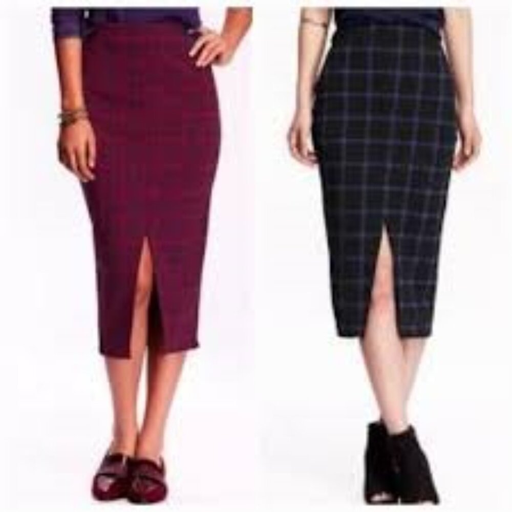 Old Navy Burgundy Plaid Midi Pencil Skirt – Size L